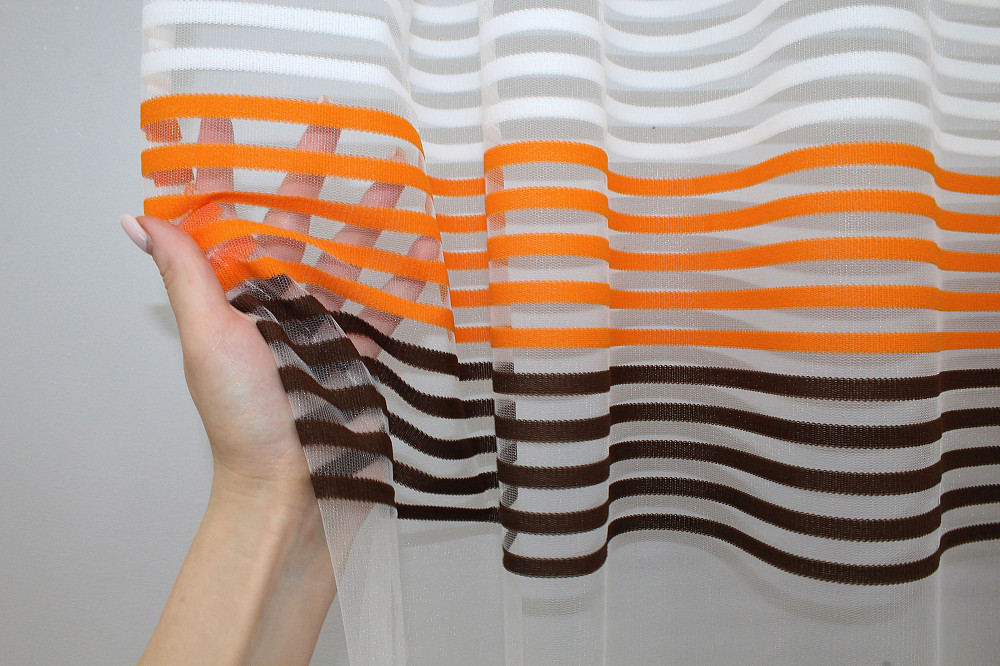 Тюль фатин полоси, колекція "Терція" колір молочний з помаранчевим та венге 1307т Київ - фото 5