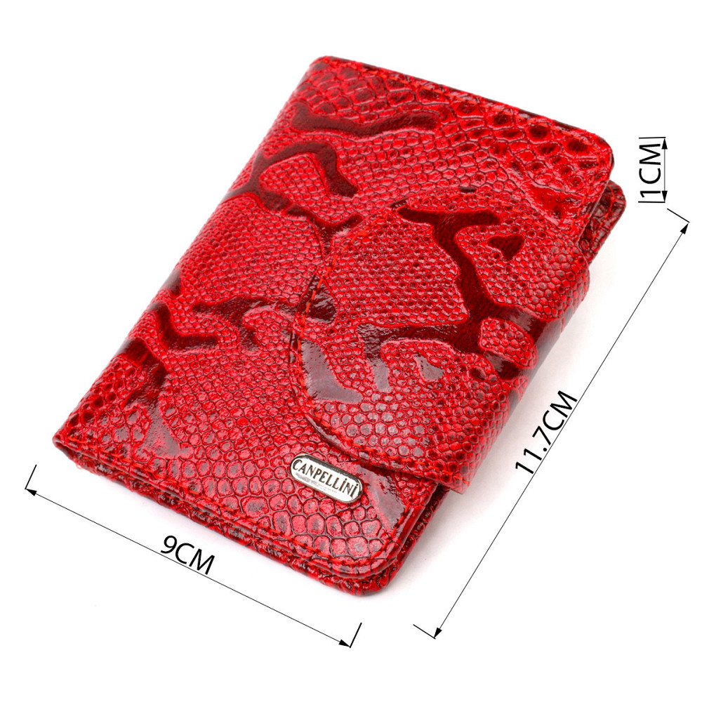 Лаковане жіноче портмоне середнього розміру з натуральної шкіри з тисненням під змію CANPELLINI 21810 Червоне Київ - фото 8