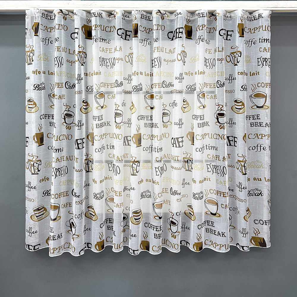 Кухонная тюль-арка VR-Textil № 1792т лен молочный с коричневым 300х115 см (53-0114) Киев - изображение 2