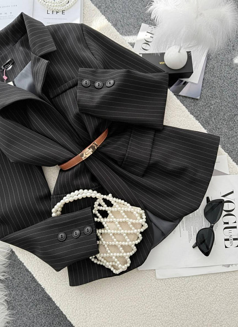 Женский классический пиджак свободного кроя в полоску костюмка Черный, 42/44 Одесса - изображение 5