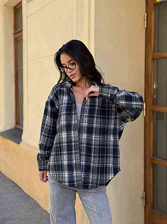 Женская теплая рубашка свободного кроя в клетку турецкая байка Серый, 42/44 Одесса