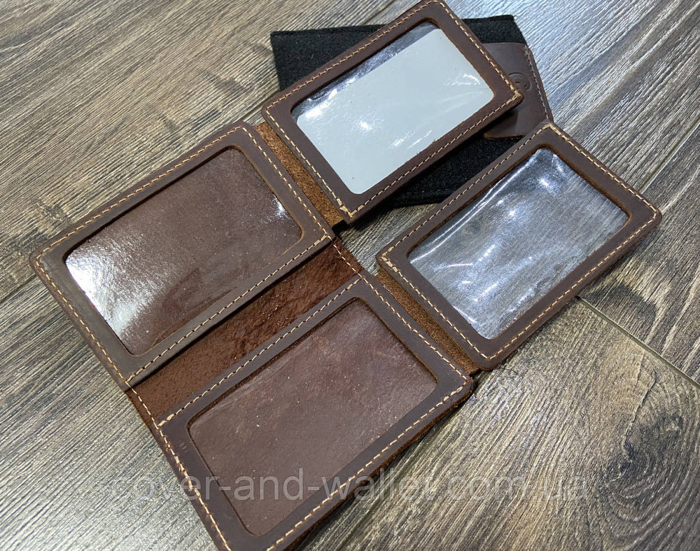 Якісна шкіряна обкладинка картхолдер для автодокументів та ID паспорта на 4 відділення Grande Pelle Київ - фото 2