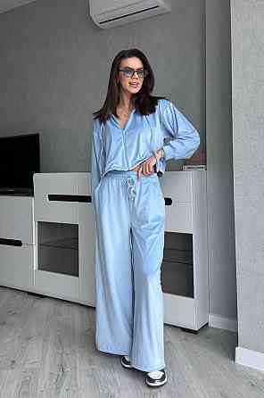 Жіночий стильний костюм з турецького королівського велюру Блакитний, 42/44 Одеса