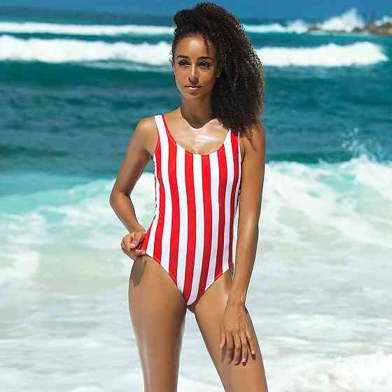 Купальник в полоску суцільний жіночий червоно-білий Київ