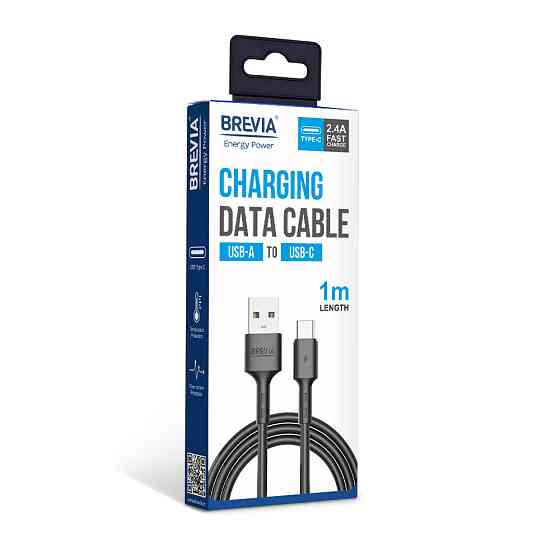 Кабель Brevia USB to Type-C 2,4А 1м, чорний box (51100BUCC1) Львів