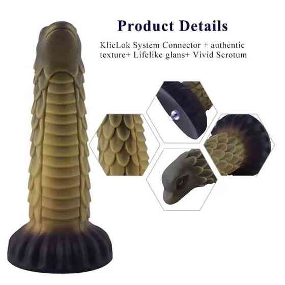 Фалоімітатор для секс-машин Hismith 8.5″ Squama Beast Silicone Dildo Monster Series, KlicLok Sex Aura Київ