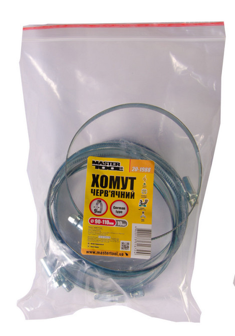 MASTERTOOL Хомут черв'ячний MASTERTOOL German type W1 DIN 3017 9.0 мм Ø 90-110 мм 10 шт 20-1988 Коломия - фото 4