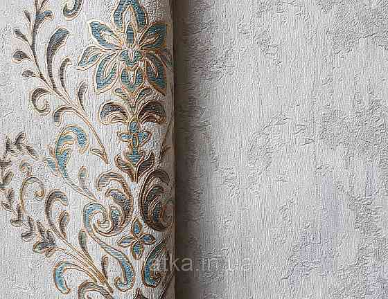 Шпалери вінілові на флізеліні гарячого тиснення DU&KA 1.06х10 вензель основа під штукатурку сірі коричневі Київ