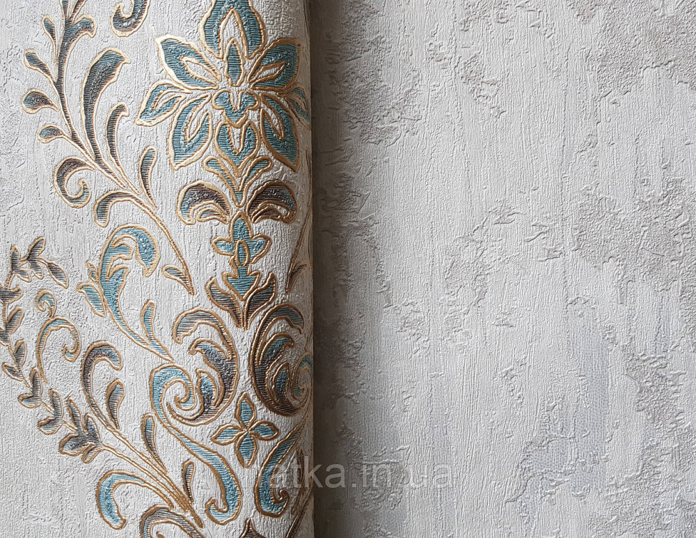 Шпалери вінілові на флізеліні гарячого тиснення DU&KA 1.06х10 вензель основа під штукатурку сірі коричневі Київ - фото 2