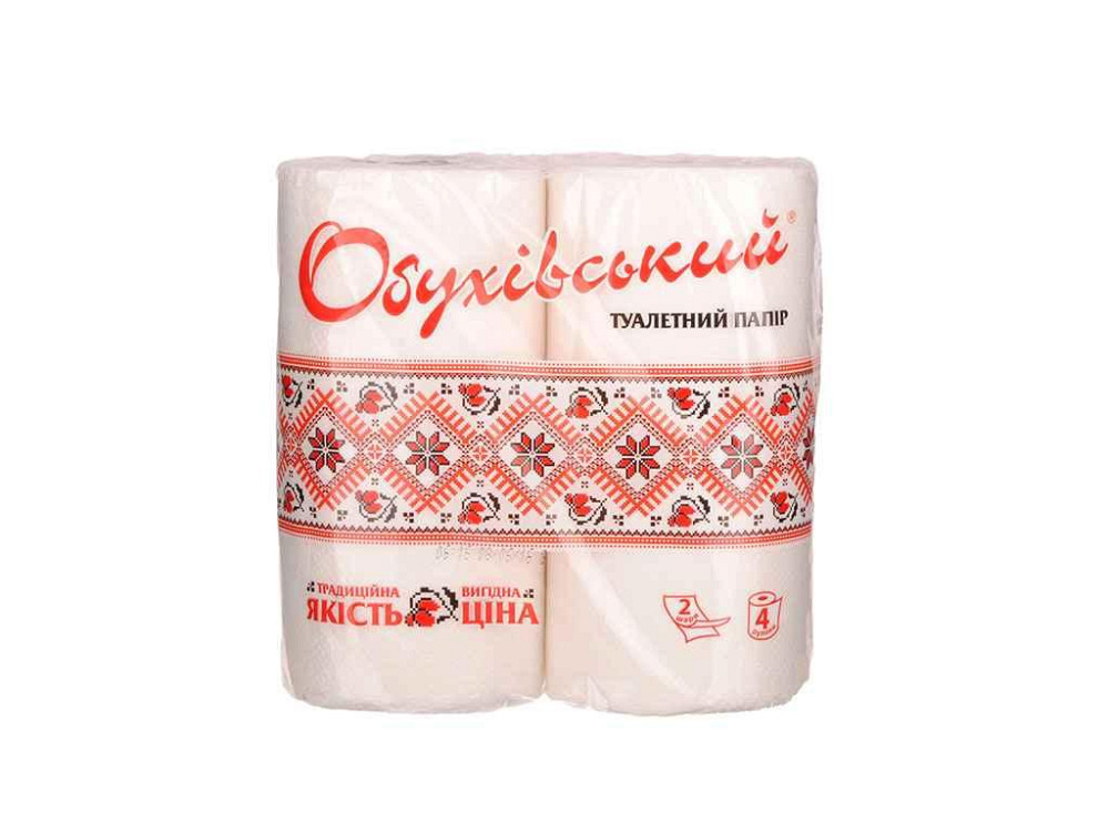 Туалетний папір 4шт 2шар на гільзі білий (Обухівський) ТМ ОБУХОВ Киев - изображение 1