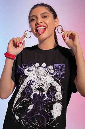 Футболка чоловіча з аніме принтом Магічна битва оверсайз (S/M/L) Чорний AnimeJ0993 Дніпро