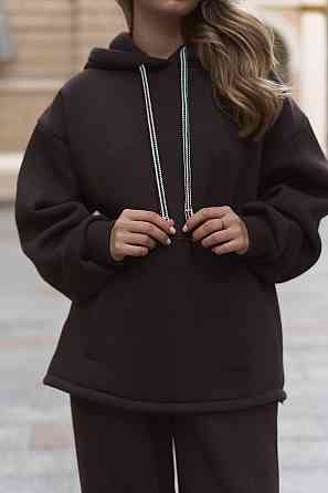 Жіночий теплий костюм двойка вільного крою тринитка на флісі Шоколад Одеса