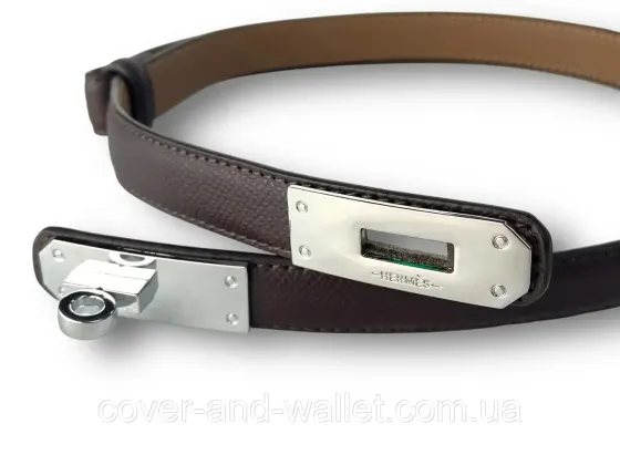 Стильный тонкий женский ремень в коричневом цвете в стиле Hermes 20 мм Puos Киев