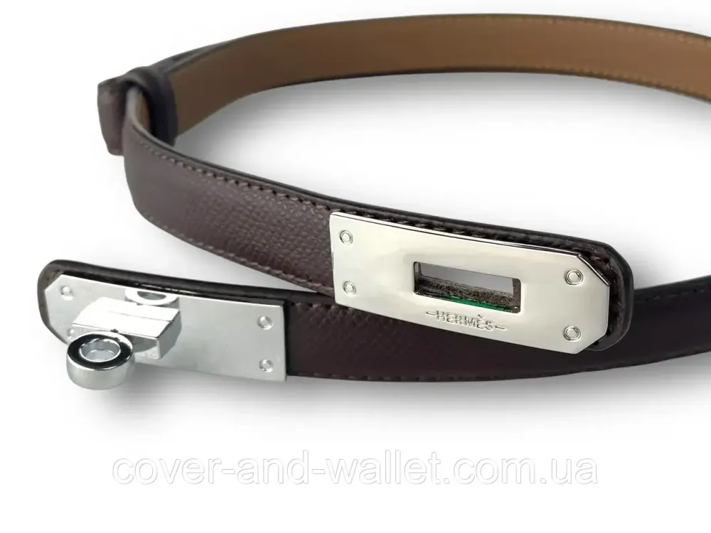 Стильный тонкий женский ремень в коричневом цвете в стиле Hermes 20 мм Puos Киев - изображение 1