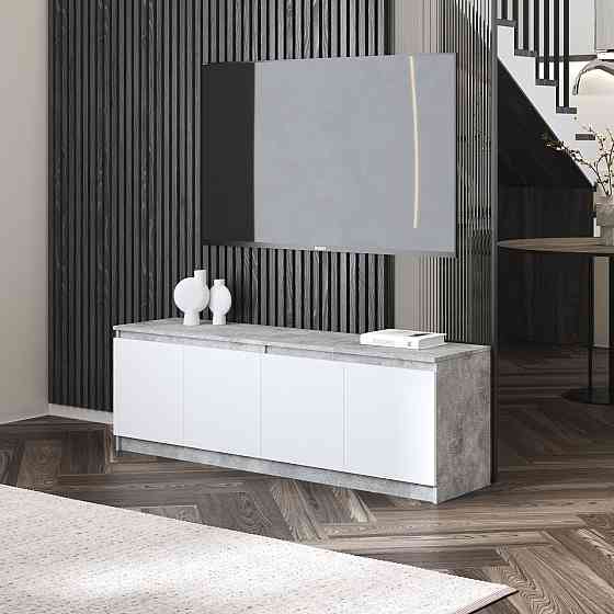 Тумба под телевизор VAYS в гостиную, современная с полками, без ручек R-31 Бетон-Белый фасад Львов