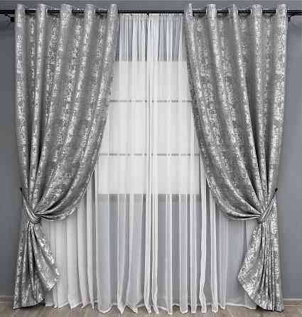 Комплект штор на люверсах VR-Textil Жакард Sultan YL № 1668ш Сірий 150х250 см 2 шт (37-0169) Київ