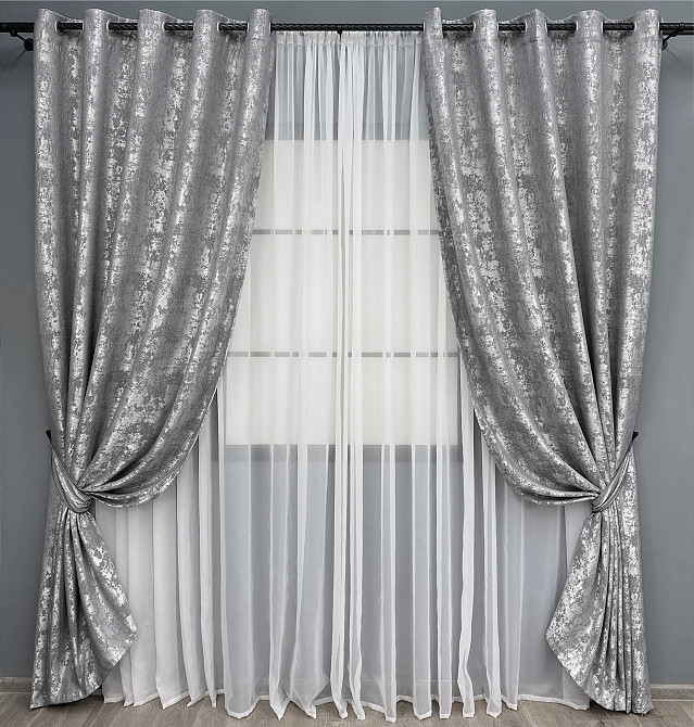 Комплект штор на люверсах VR-Textil Жакард Sultan YL № 1668ш Сірий 150х250 см 2 шт (37-0169) Київ - фото 2