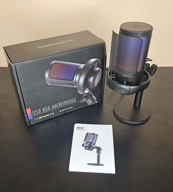 Настільний професійний конденсаторський мікрофон з фільтром та підсвіткою RGB Клевань - фото 1