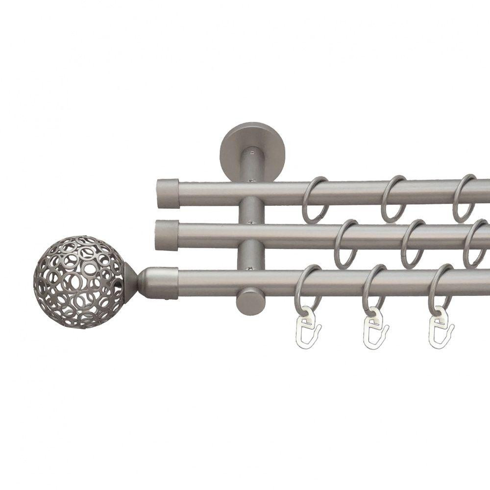 Карниз Orvit Савона металевий трирядний циліндр (20 см) гладка труба кільце металеве Сатин 16\16\16 мм 300 см (6099546) Львів - фото 1