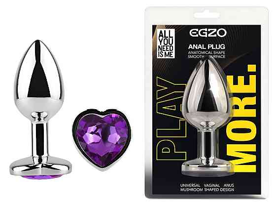 Анальна пробка з кристалом EGZO - Silver Heart Plug Purple size M Sex Aura Київ