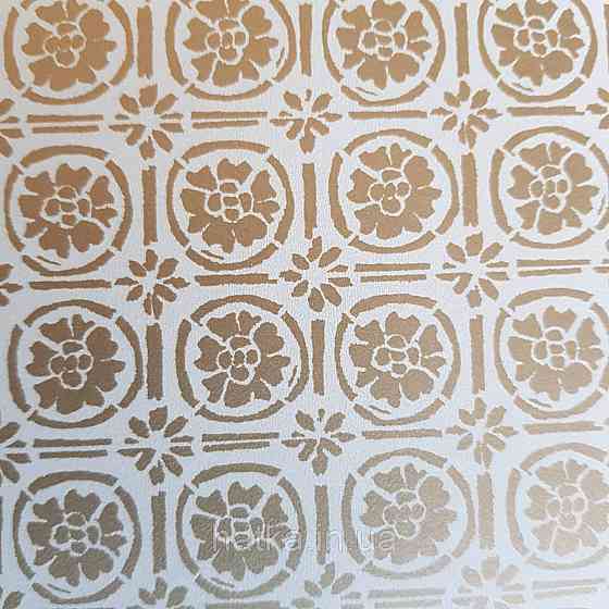 Шпалери вінілові на флізелін Caselio Mystery 0.53х10 м геометрія яскраві фігури золотисті на бежевому Київ