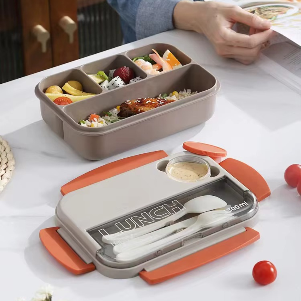 Контейнер, ланч-бокс для гарячої та холодної їжі, судочок з окремими відсіками та столовими приборами для їжі, бежевий Кам'янець-Подільський - фото 5