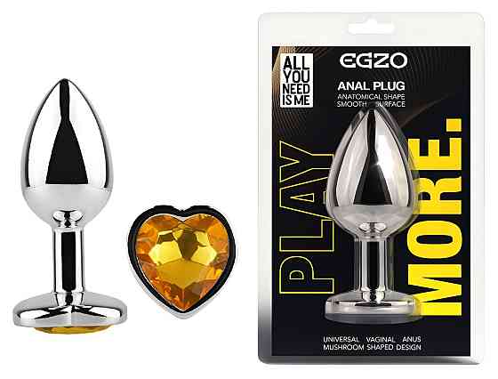 Анальна пробка з кристалом EGZO - Silver Heart Plug Yellow size M Sex Aura Київ