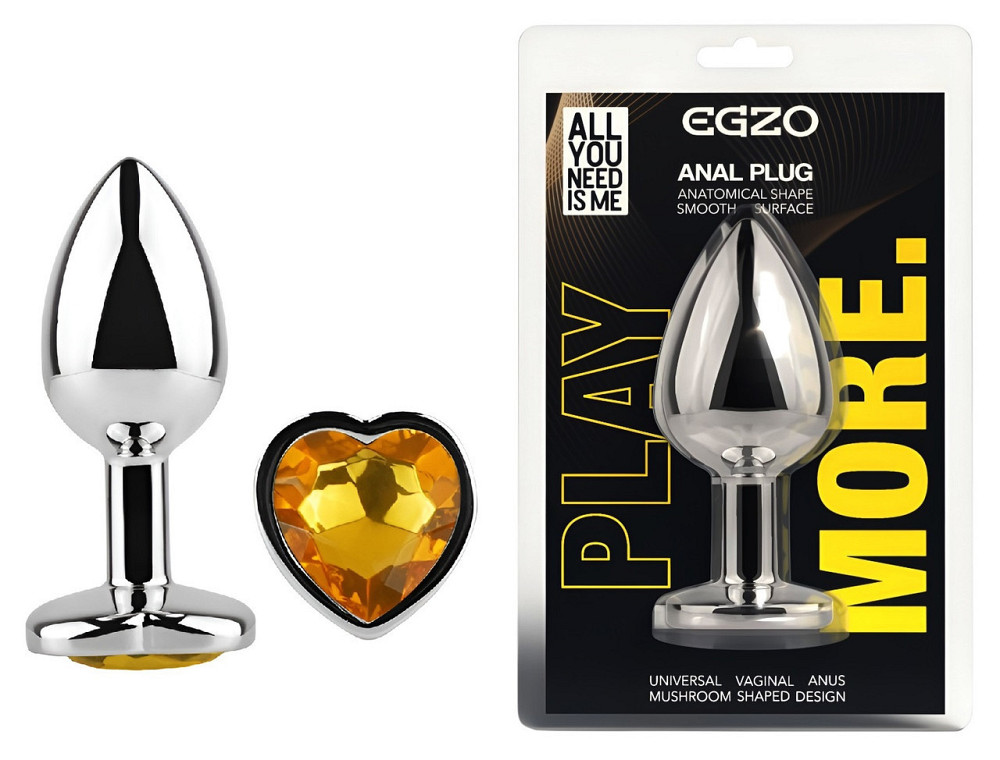 Анальна пробка з кристалом EGZO - Silver Heart Plug Yellow size M Sex Aura Київ - фото 1