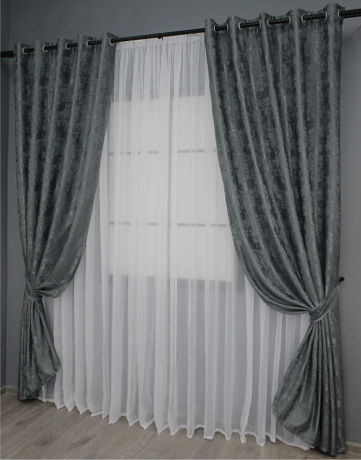 Комплект штор на люверсах VR-Textil Жакард Sultan XO № 1123ш 150х250 см 2 шт Графітовий (37-0027) Київ - фото 3