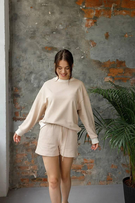 Костюм спортивний жіночий з шортами Пудровий M/L Харків - фото 2