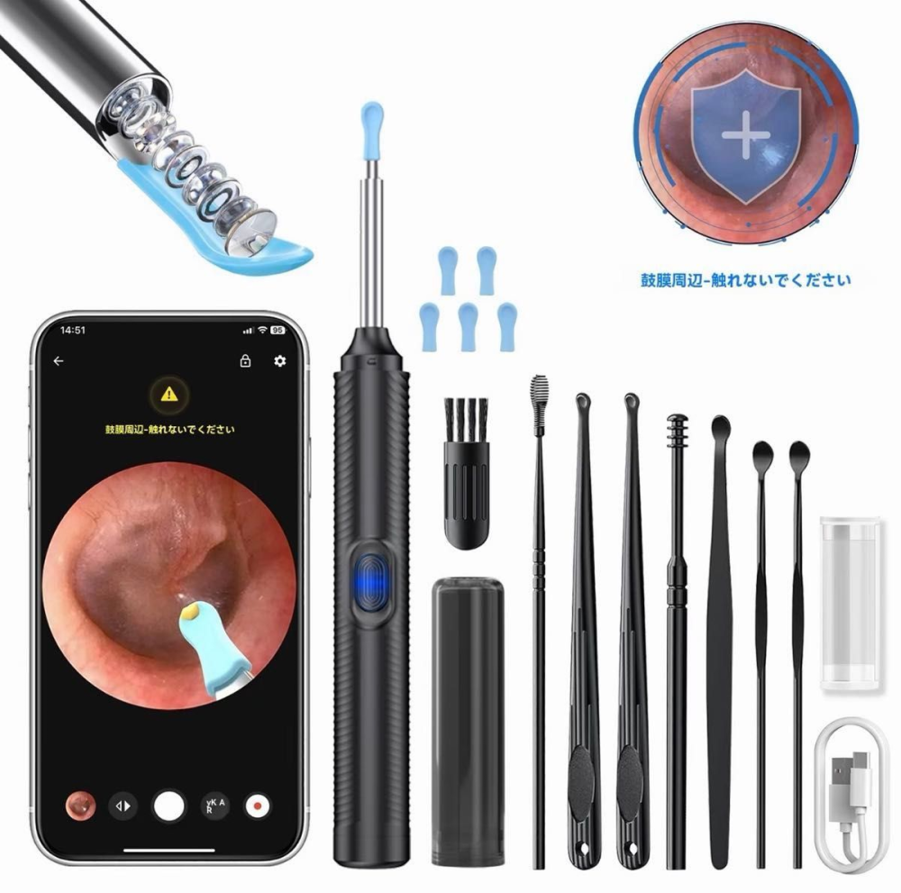 Вушний отоскоп CC10 з камерою 1080P, Wi-Fi, 6 LED, силіконові насадки, для iOS та Android, чорний Київ - фото 2