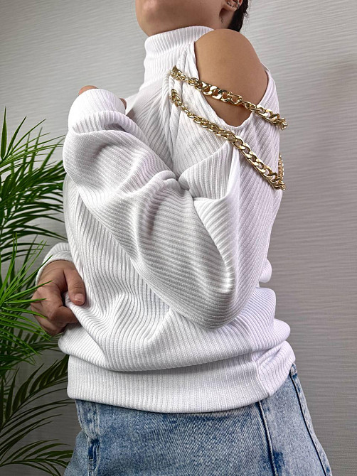 Стильный женский под горло свитер с цепочкой плотная ангора рубчик на флис Одесса - изображение 5