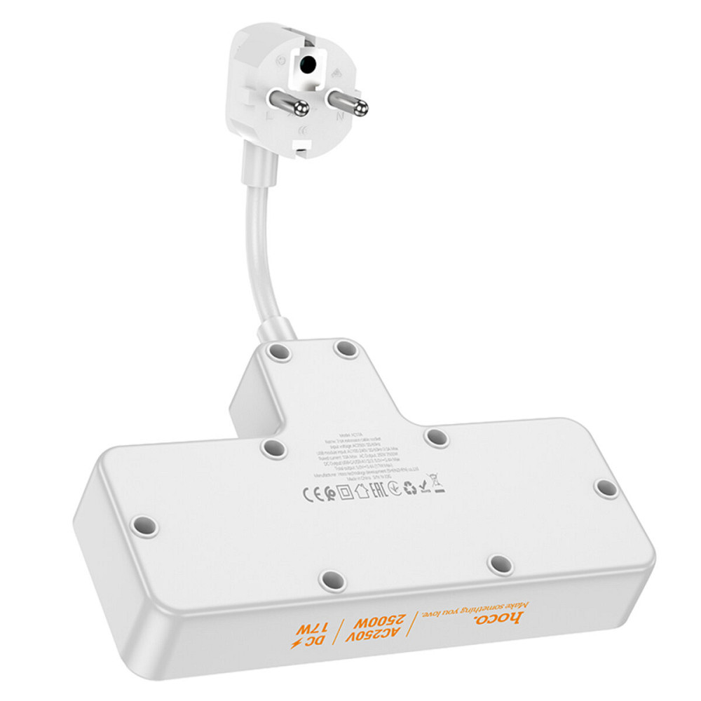 Мережевий подовжувач HOCO  AC11A Voyage 2-position expansion socket(1C3A) White (6942007607063 ) Київ - фото 5