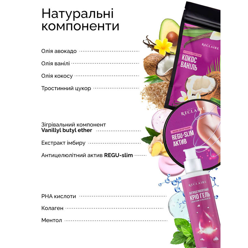 Антицеллюлитный набор для тела Скраб+Теплое обертывание+Крио гель Reclaire cosmetics Киев - изображение 11
