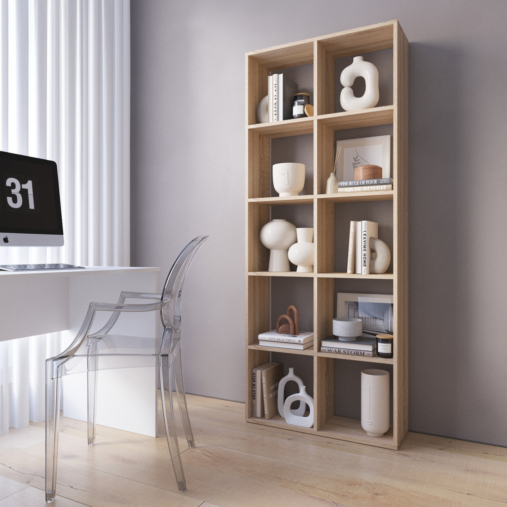 Стеллаж VAYS M-1 Дуб Сонома, книжная полка на 10 ячеек, ЛДСП, 72×29×178 см - для дома, офиса, детской или гостиной Львов - изображение 1