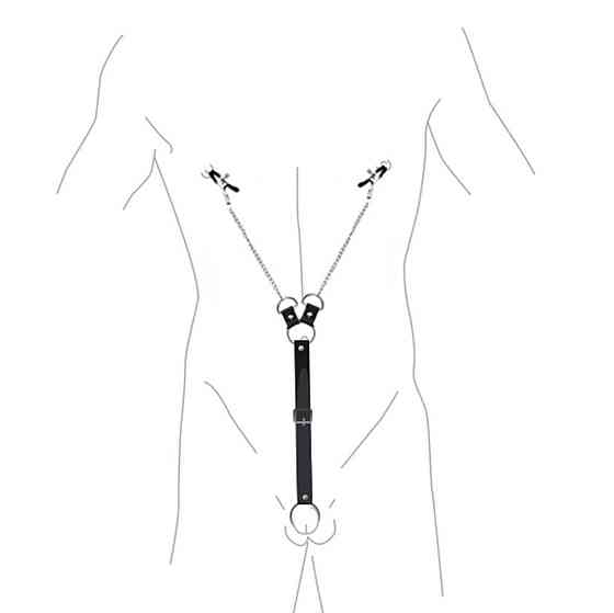 Затискачі для сосків з фіксацією на пенісі Art of Sex – Nipple Clamps for Men, екошкіра Sex Aura Київ
