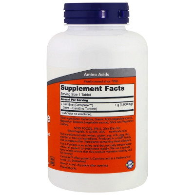 Вітамін Now Foods L-Карнітин, 1000 мг, L-Carnitine, 50 таблеток (NF0067) Вінниця - фото 2