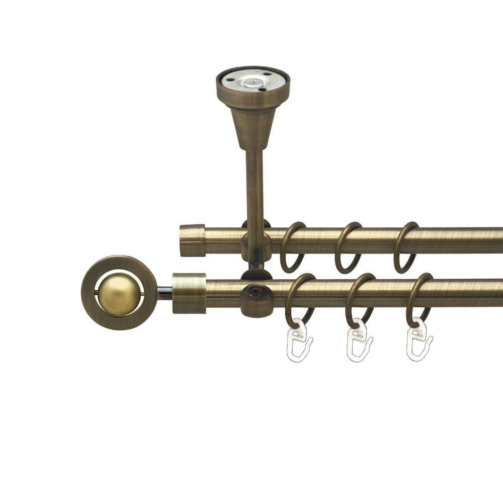 Карниз Orvit Пополо Комбінований металевий дворядний відкритий до стелі гладка труба кільце металеве Антик 16\16 мм 160 см Львів - фото 1