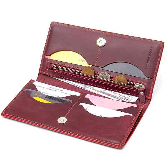 Кожаное винтажное портмоне GRANDE PELLE 11468 Бордовый Киев