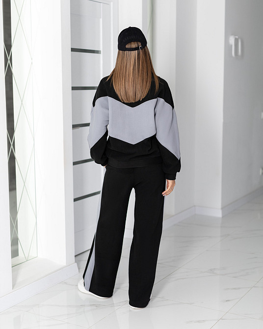 Спортивний флісовий костюм "Connect" | Норма та батал Чорний+сірий, 50-52 Київ - фото 5