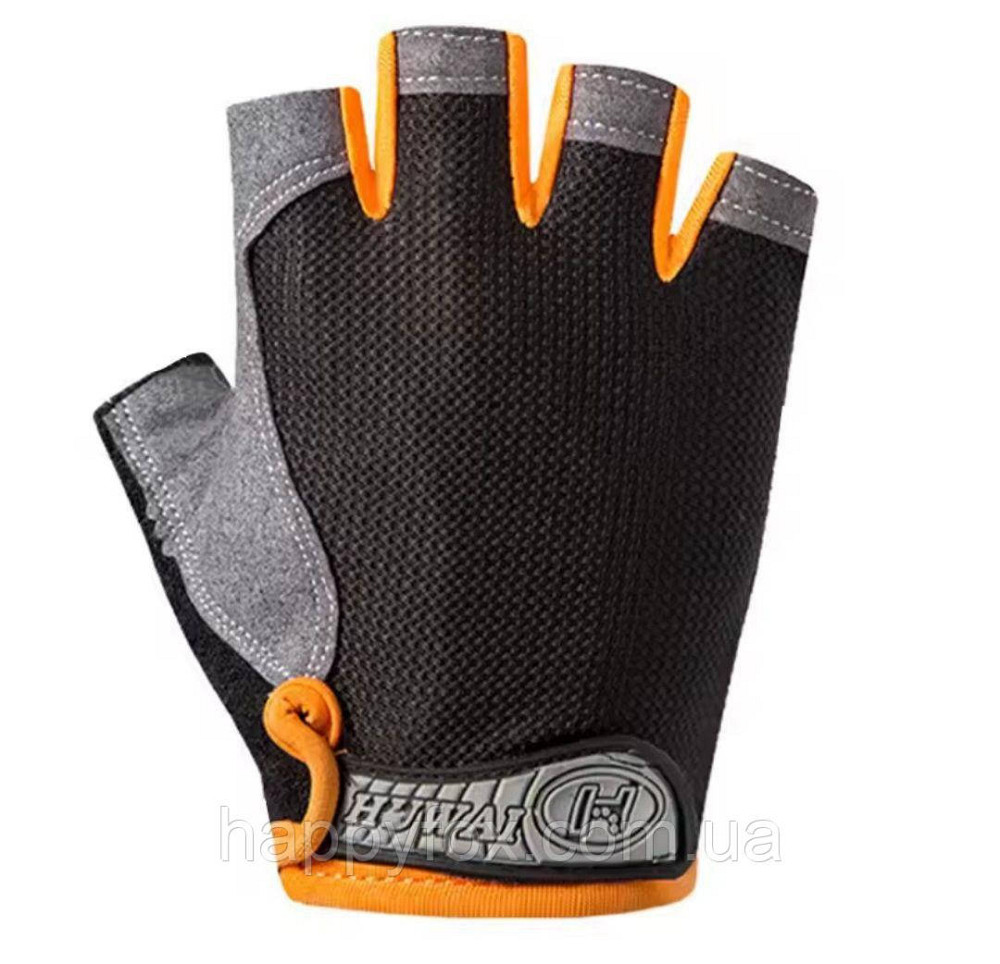 Спортивні рукавички без пальців (чорно-жовтогарячі) Львів - фото 2