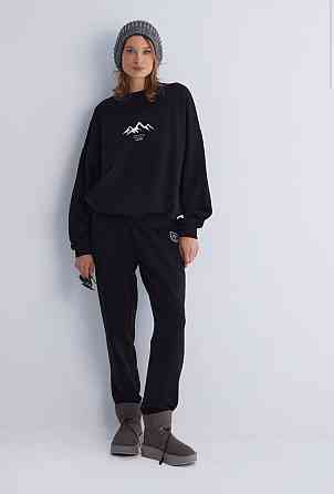 Жіночий прогулянковий костюм-двійка: кофта та штани преміум'якості футер діагональний 100% бавовна Чорний, 48 Одеса