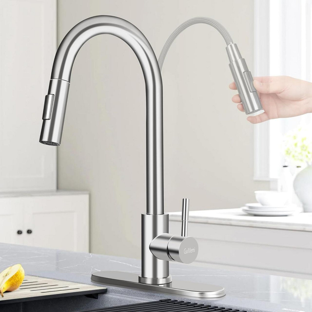 Смеситель для кухни с выдвижным шлангом и распылителем, сталь, вращение 360°, кухонный смеситель для раковины Киев - изображение 1