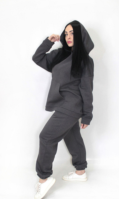 Женский спортивный теплый костюм трехнитка на флисе Графитовый XS-S Харьков - изображение 4