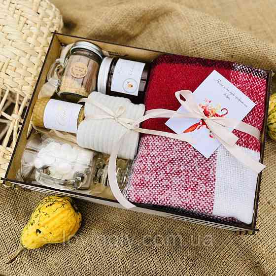 Атмосферный подарочный набор - плед, какао, маршмело, свеча, крем-мед Ирпень