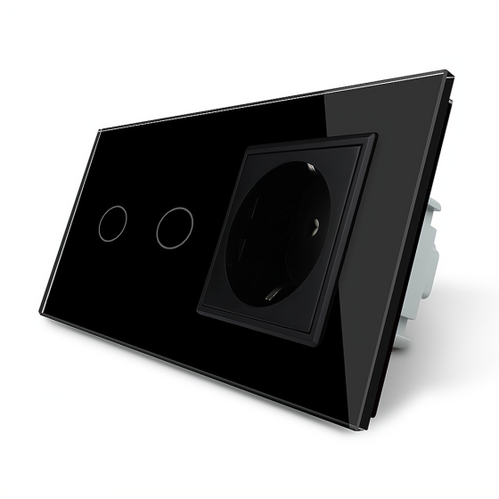 Розумний сенсорний ZigBee вимикач 2 сенсора 1 розетка Livolo чорний скло (VL-C702Z/C7C1EU-12) Коломыя