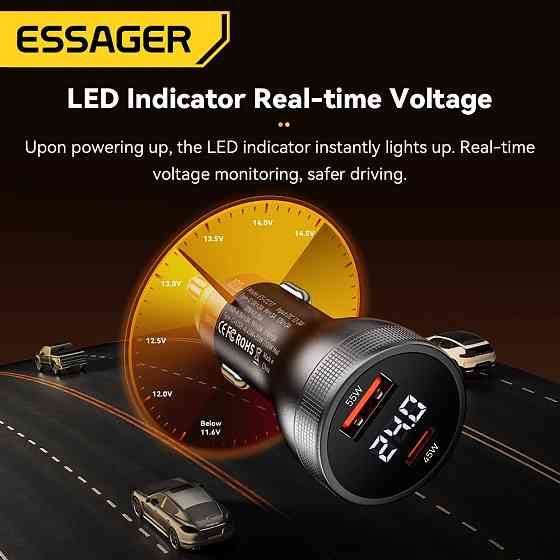 Автомобильное зарядное устройство Essager ES-CC17 100W A+C (USB-A + Type-C) — мощная быстрая зарядка для смартфонов и ноутбуков Николаев