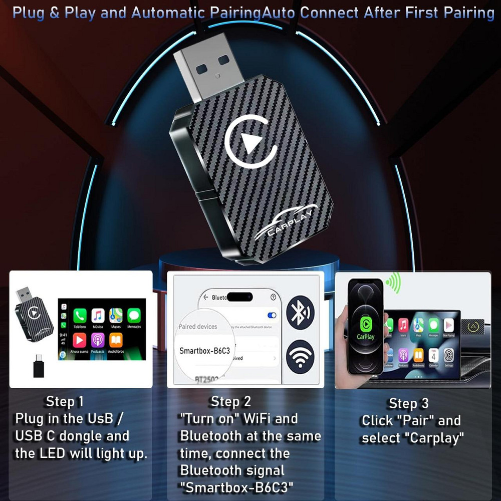 Бездротовий адаптер CarPlay XIXIXIAXIA Q1M 2025, конвертація з дротового Карплей Plug & Play USB-C iOS 12+ чорний Київ - фото 5