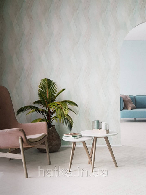 Шпалери вінілові на флізелін Marburg Shades гарячого тиснення смуги зигзаг розмиті зелені коричневі сині Київ - фото 1