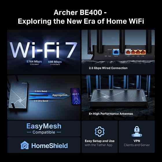 Бездротовий маршрутизатор TP-Link Archer BE400 ( 17390 ) Харків